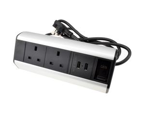 kenable Desktop Bench Table Mountable PDU 2 x UK Sockets & 2 x USB and RJ45 Port