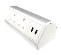 Kenable Desktop Bench Table Mountable Pdu 2 X Uk Sockets & 2 X Usb Ports Power Pod White