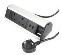 kenable Desktop Power Distribution Unit 2 UK Sockets 2 USB Ports RJ45 Gigabit Ethernet Desk Mount PDU Black