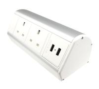 kenable Desktop Power Pod 2 UK Sockets 2 USB Ports Table Mount PDU Clamp Fitting Cable Management 2xUK/2xUSB White