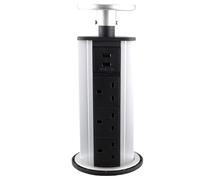kenable Desktop Power Socket Pop Up Unit | 3 UK Sockets & 2 USB Ports | Kitchen Worktop Desk Office Pull Up PDU | 100mm Hole Installation | Black