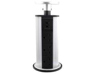 kenable Desktop Power Socket Pop Up Unit | 3 UK Sockets & 2 USB Ports | Kitchen Worktop Desk Office Pull Up PDU | 100mm Hole Installation | Black
