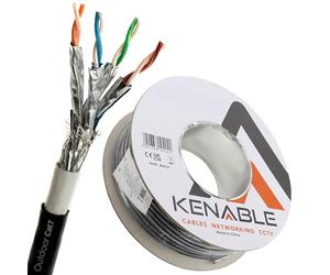 kenable Direct Burial CAT7 Outdoor Ethernet Cable | 100% Copper 23AWG | Weatherproof UV Resistant | Gel Filled Double Sheath | 10 Gigabit 600MHz | 50m Black
