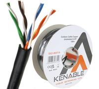 kenable External CAT5e Outdoor Use Pure Solid COPPER Ethernet Network Cable Reel UTP 100m Black [100 metres]