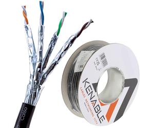 kenable External SHIELDED CAT6A Outdoor Use COPPER Ethernet Cable S/FTP Reel 50m Black [50 metres]