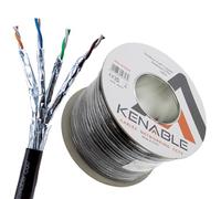 kenable External Shielded CAT7 Outdoor Ethernet Cable S/FTP Pure Copper 23AWG 10Gbps 600MHz UV Resistant Reel 100m Black