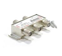 kenable F-Type Screw Connector Splitter for Virgin Media Cable TV Satellite 5-1000MHz 4 Way Metal Housing with DC Power Pass and Mounting Screws