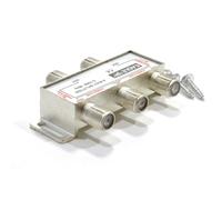 kenable F-Type Screw Connector Splitter for Virgin Media Cable TV Satellite 5-1000MHz 4 Way Metal Housing with DC Power Pass and Mounting Screws