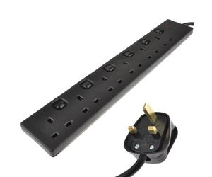 kenable Individually Switched 6 Way Gang UK Mains Extension Lead Black 5m