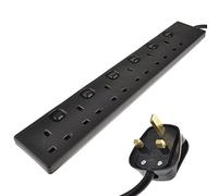 kenable Individually Switched 6 Way Gang UK Mains Extension Lead Black 5m [5 metres]