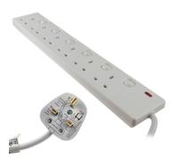 Kenable Individually Switched 6 Way Gang Uk Mains Extension Lead White 2M