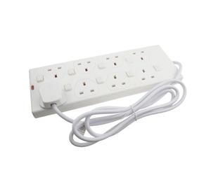 Kenable Individually Switched 8 Gang Mains Power Outlet Extension Lead 2M