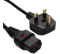 Locking IEC C13 Mains Power Cable Lead 3 Pin UK Plug Black Locks in any C14 2m