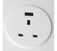 kenable Office Desk Grommet Power Socket 60mm with UK Mains Outlet and USB-A Fast Charge Port 2m Cable White