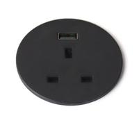 Kenable Office Desk Mount 60mm Grommet With Uk Mains Power And Usb-A Fast Charge Black
