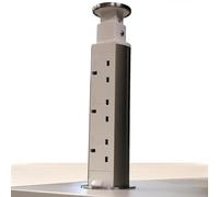 kenable Office Desk Pop Up Power Unit 3 Fused UK Socket Outlets Silver Chrome 60mm Hole 2m Cable