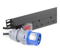kenable PDU 12 Way UK Sockets to 16A Commando Plug Power Distribution Unit Vertical Mount 3m Cable 4000W Max Load Without Surge Protection