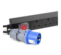 kenable PDU 6 Way UK Power Distribution Unit 16A Commando Plug Horizontal Rack Mount 19 Inch 3m Cable 4000W Industrial