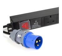 kenable PDU 6 Way UK Sockets to 16A Commando Plug Power Distribution Unit Surge Protected 19" Rack Mount 3m Cable Horizontal 4000W