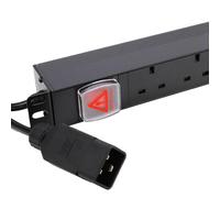 kenable PDU 6 Way UK Sockets to C20 IEC 16A Power Distribution Unit Horizontal Rack Mount 3m Cable Without Surge Protection