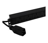kenable PDU 8 Way UK Sockets Horizontal Rack Mount Power Distribution Unit | IEC C20 16A Input | 3m Cable | Aluminium Industrial Server PDU Without Surge Protection