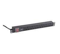 kenable PDU Power Distribution Unit 6 Way UK Sockets Surge Protected 19 inch Rack Mount 1U Horizontal with 3m Cable