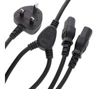 Kenable Power Cable Uk 13A Plug To 2 X C13 Iec Dual Kettle Lead Splitter 1.00mm2 2M Black