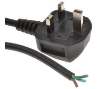 kenable Power Cable UK Plug 13A Fused to Stripped Bare Ended Wire 1.0mm² 3 Core Mains Lead VDE Approved 2m Black