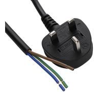kenable Power Cable UK Plug (5A Fused) to Stripped Bare Ended Wire 0.75mm² 3 Core Flex Lead 1m Black
