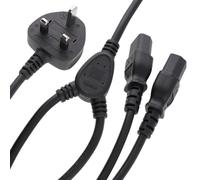 Kenable Power Cable Uk 13A Plug To 2 X C13 Iec Dual Kettle Lead Splitter 1.00mm2 2M Black