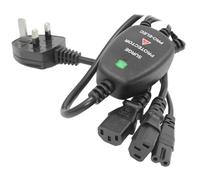 Power Cord UK Plug to 2 x C13 IEC + Figure 8 C7 Surge Protected Cable