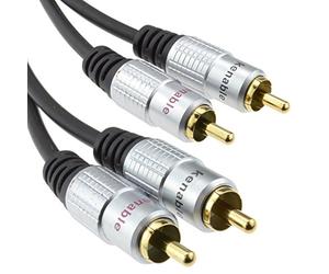 kenable Pro Audio Metal 2 x RCA Phono Plugs to Twin Plugs Cable Lead Gold 1m [1 metres]