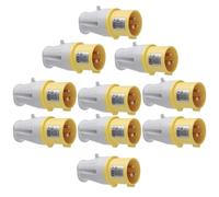 kenable Rewireable Industrial Site Power Plug 110V 16A Yellow IP44 2P+E Cable Mount - 10 Pack