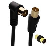 kenable RF Aerial Cable Right Angle TV Coax Plug Gold Plated with F to F Coupler Freeview 1.5m Black