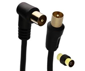 kenable RF Right Angle TV Aerial Cable with Coupler GOLD Plated Freeview Coax Lead 2m Black