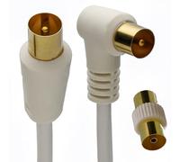 kenable RF Right Angle TV Aerial Cable with Coupler Gold Plated Freeview Coaxial Lead 1m White
