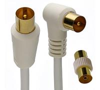 kenable RF Right Angle TV Aerial Freeview Plug Video Cable & Coupler Gold 1.5m White