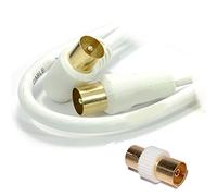 kenable RF Right Angle TV Aerial Freeview Plug Video Cable & Coupler GOLD 5m White