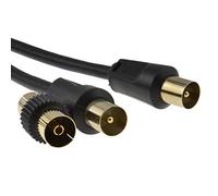 kenable RF TV Freeview Plug to Plug Black Aerial Lead Cable with Coupler 2m