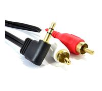 kenable Right Angle 3.5mm Stereo Jack to 2 RCA Phono Plugs Cable Gold 1m