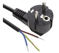 Kenable Right Angle Euro Schuko Plug To Bare Wire 3 Core 0.75mm2 Mains Power Cable 1.5M Black