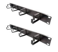 kenable Ringed Cable Management Bar 1U with 4 Rings - 19 Inch Rack Data Cabinet Server Rack Organiser Black - 2 Pack