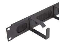 kenable Ringed Cable Management Bar 1U with 4 Rings and Brush Entry 19 Inch Rack Mount Data Cabinet Black