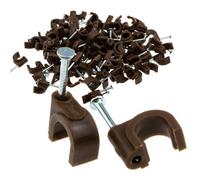 Kenable Round Brown 7mm Cable Clips Secure Fastenings Cables (100 Pack)