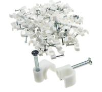 Kenable Round White 5mm Cable Clips Secure Fastenings Cables (100 Pack)