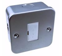 kenable Single Gang Metal Clad Steel Unswitched 13A Fused Connection Unit FCU Box with 5X 20mm Cable Entry Points - Silver