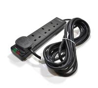 kenable Surge Protected 4 Gang Extension Lead with Neon Indicator Light Black 5m | 13A Mains Power Strip with UK Plug and Sockets | BS 1363/A | Wall Mountable for Home Office