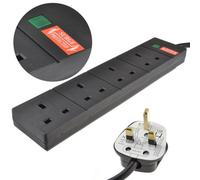 Kenable Surge Protected 4 Gang Way Mains Extension Socket Uk 13A Black 10M