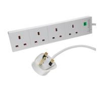 kenable Surge Protected 4 Gang Extension Lead UK 13A Power Strip White 8m Cable with Overload Protection
