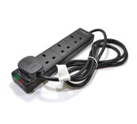Surge Protected 4 Gang Way Mains Extension with Neon Lights Black 2m